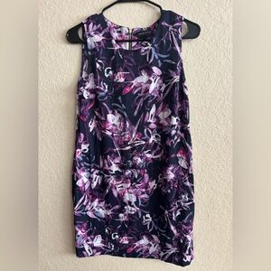 Adrienne Vittadini Navy Shift Dress with Purple and Pink Floral Print